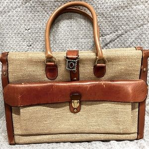 Vintage Leather and Wool Tweed Briefcase